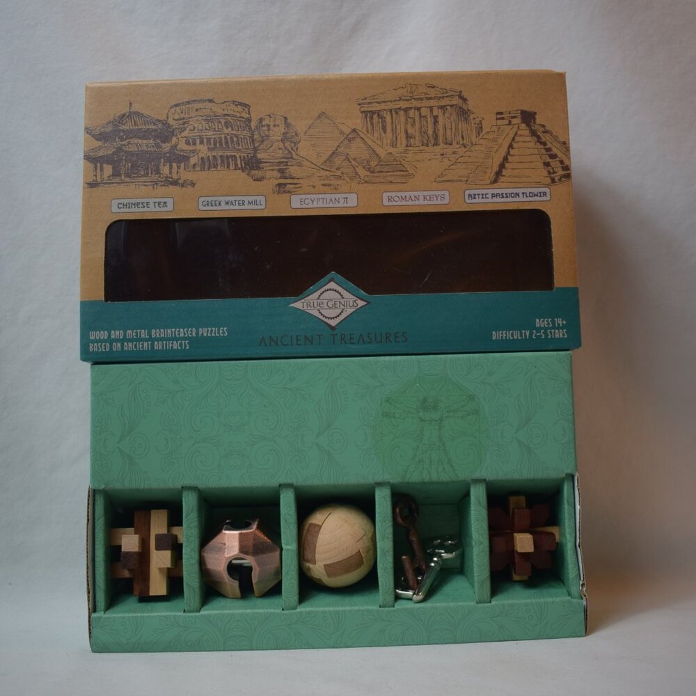 NIB 2019 True Genius Ancient Treasures 5 Wood and Metal Brainteaser Puzzles
